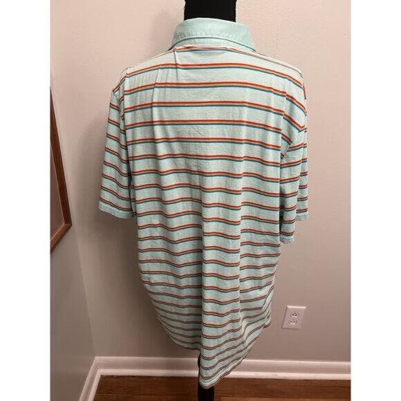 Criquet Polo Shirt Mens XL Aqua Blue Colorful Stripe Golf Organic Cotton - Picture 2 of 4